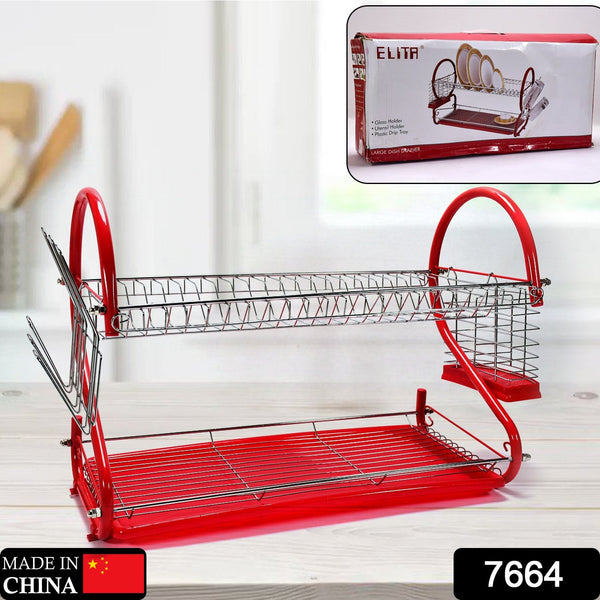 7664 Stainless Steel Rectangle Dish Drainer Rack / Basket with Drip Tray DeoDap