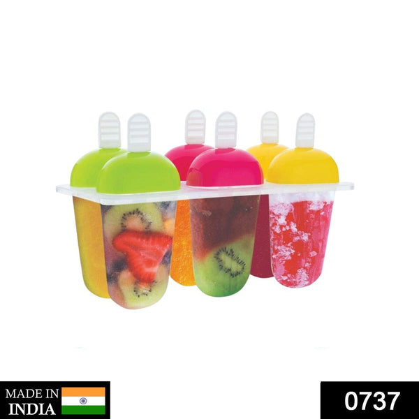 737 6 Pcs Multicolor Polypropylene Ice Mold, Kulfi Maker/Stick/Cream/Candy Color Assorted DeoDap