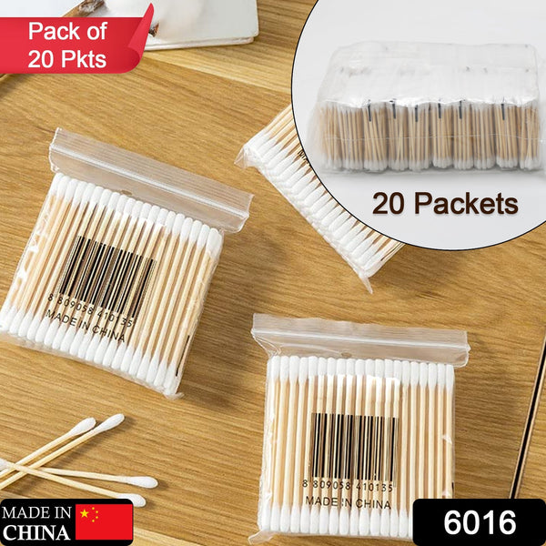 6016 Cotton Swabs Bamboo with Wooden Handles for Makeup Clean Care Ear Cleaning Wound Care Cosmetic Tool Double Head Biodegradable Eco Friendly (pack of 20) DeoDap