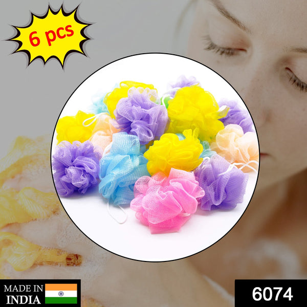 6074 Bath Shower Loofah Sponge Pouf Body Scrubber (Pack of 6Pcs) DeoDap