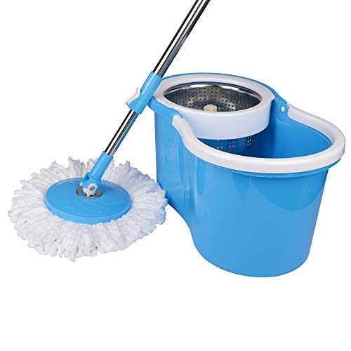 1530 Heavy Duty Microfiber Spin Mop with Plastic Bucket & Rotating Steel Pole Head DeoDap