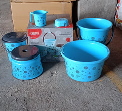 8711 PLASTIC BATHROOM ACCESSORIES SET 6 PCS BATH SET BATHROOM BUCKET WITH DUSTBIN MUG, STOOL, SOAP CASE,TUB DeoDap